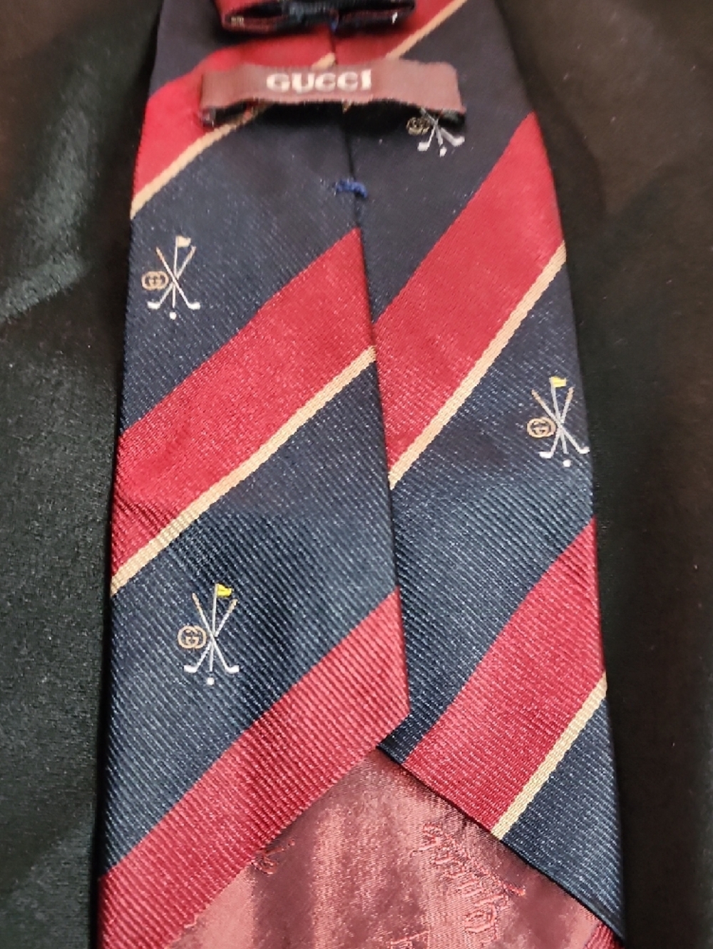 Gucci Navy, Burgundy and Gold VINTAGE Tie - Picture 9 of 13